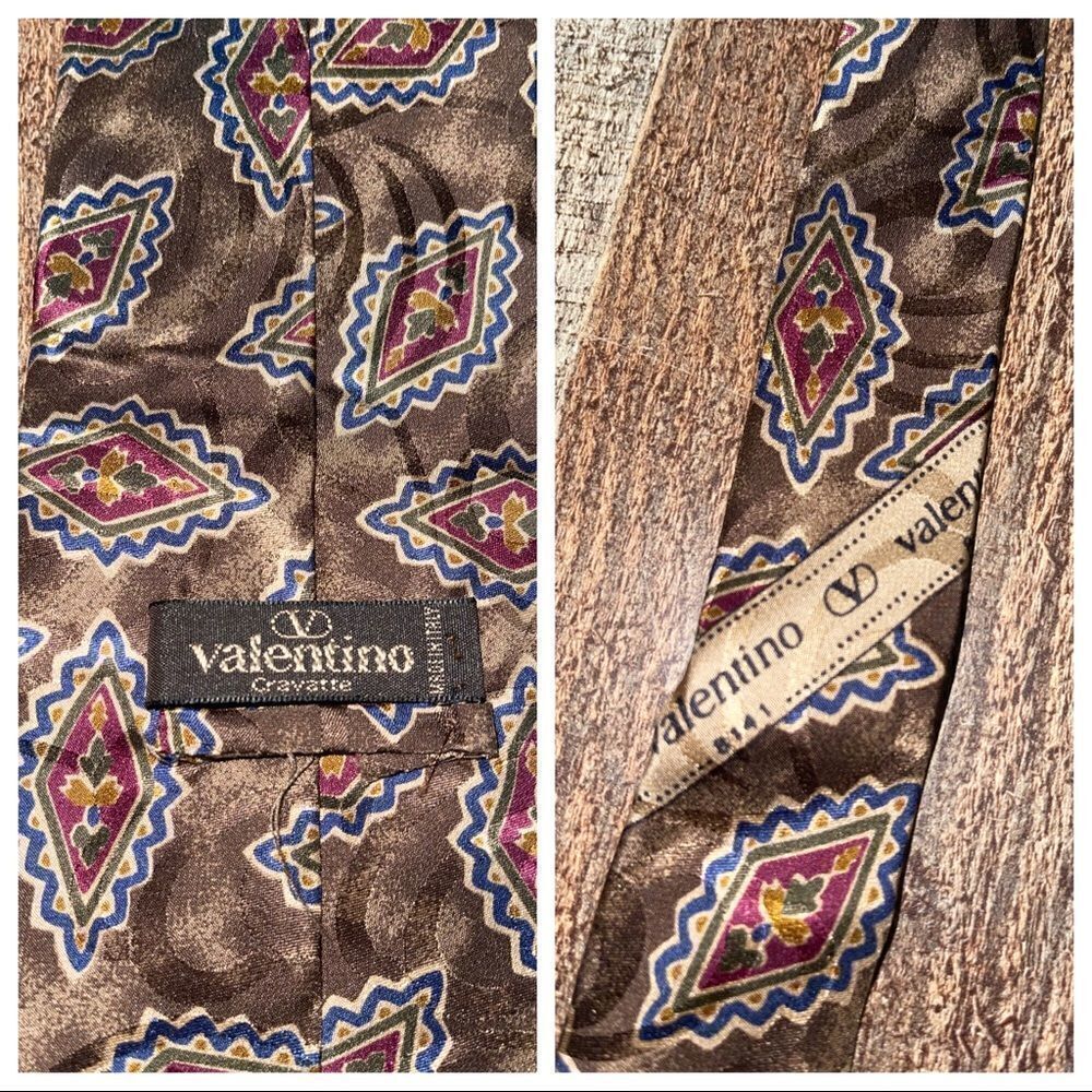 VALENTINO Tie Necktie Cravatte MADE in ITALY Brown